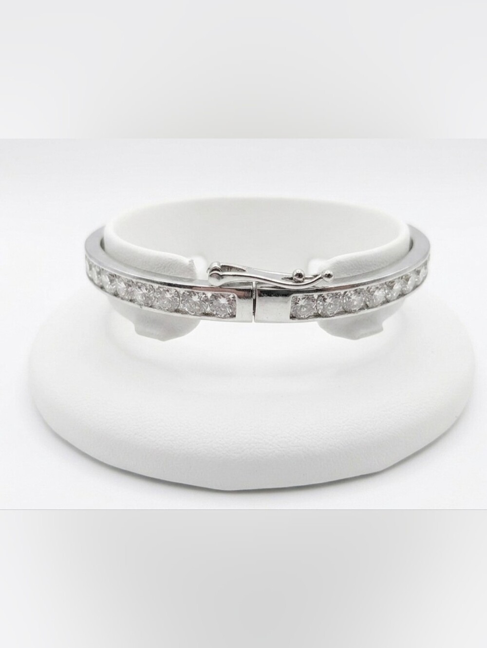 925 Silver Silver Bangle Bracelet White/Crystal [7"]